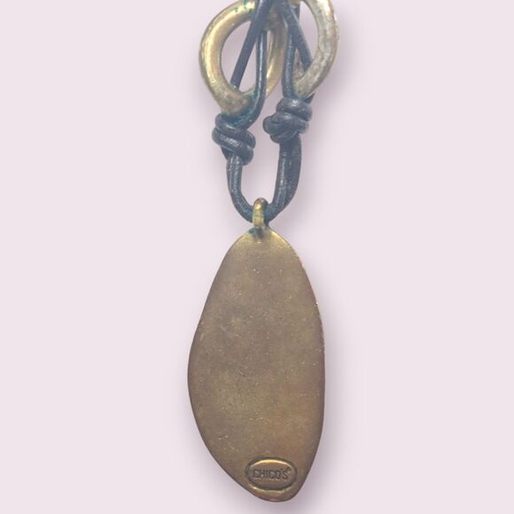 Vintage Chico's Woven Knot Cord Metal Pendant Necklace Signed Boho 26" - Picture 2 of 3